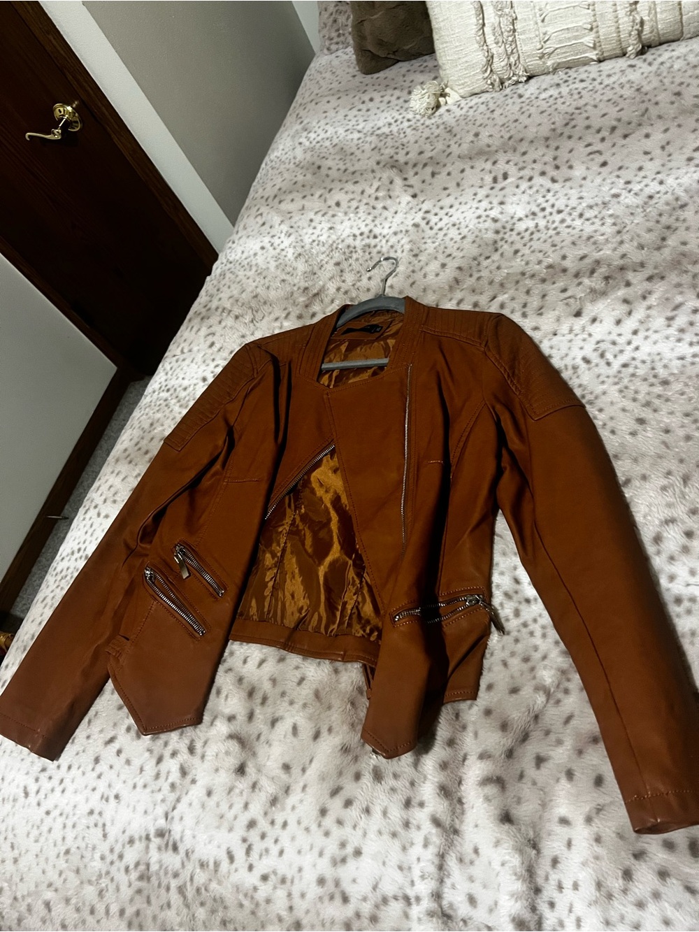 Women's Brown Faux Leather Moto Jacket